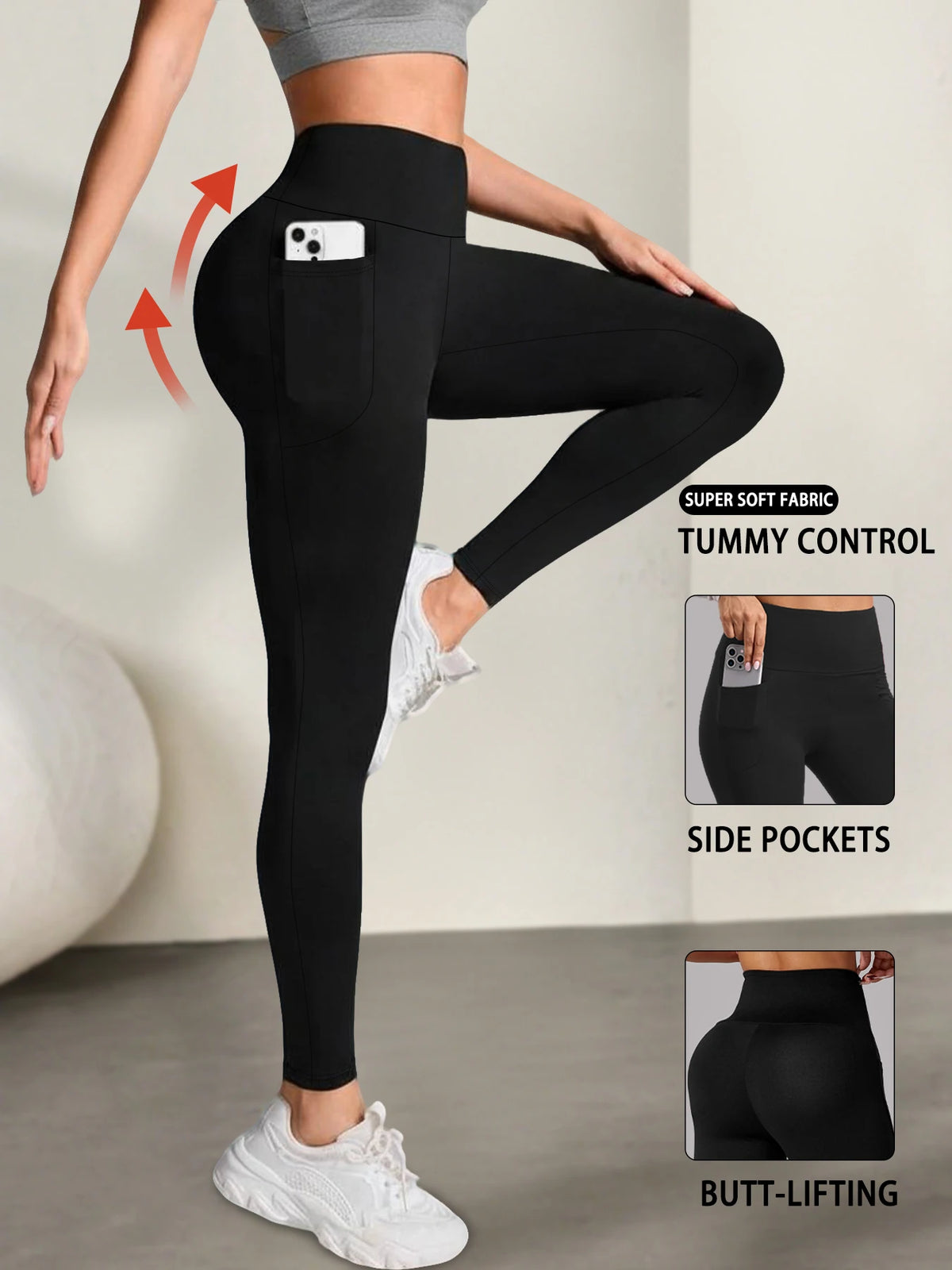 High-Waisted Tummy Control Leggings with Pockets
