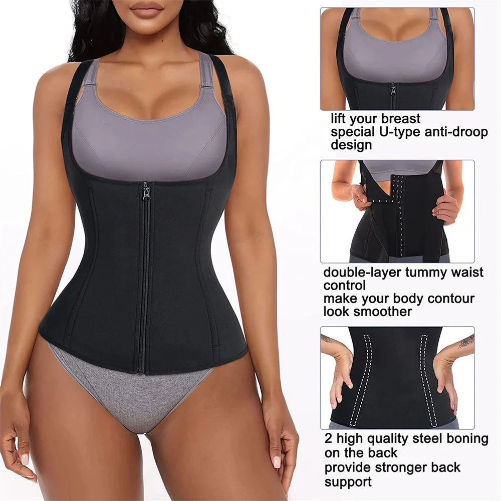Zip-Up Waist Trainer Tank Top – Tummy Control