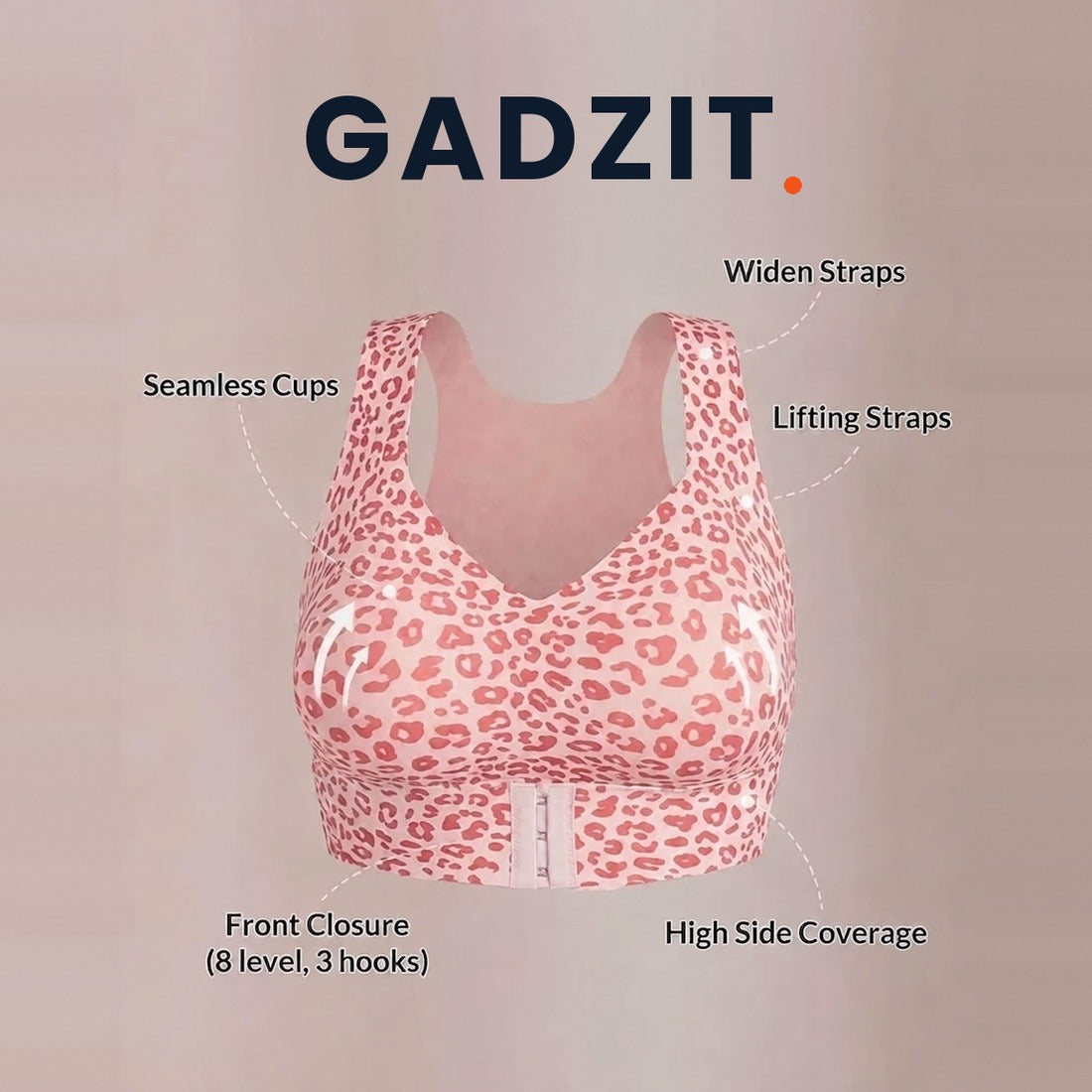 GADZIT PostureLift bra - Pink Leopard - ergonomic design